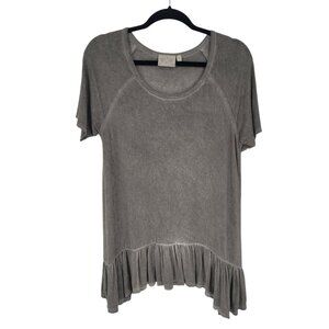 Dantelle womens Large gray faded wash short sleeve tunic shark bite ruffle hem